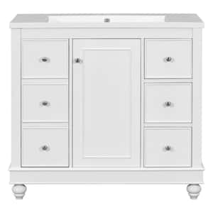 35.28 in. W x 18.2 in. D x 32.87 in. H White MDF Freestanding Linen Cabinet with 6-Drawers and Adjustable Shelves