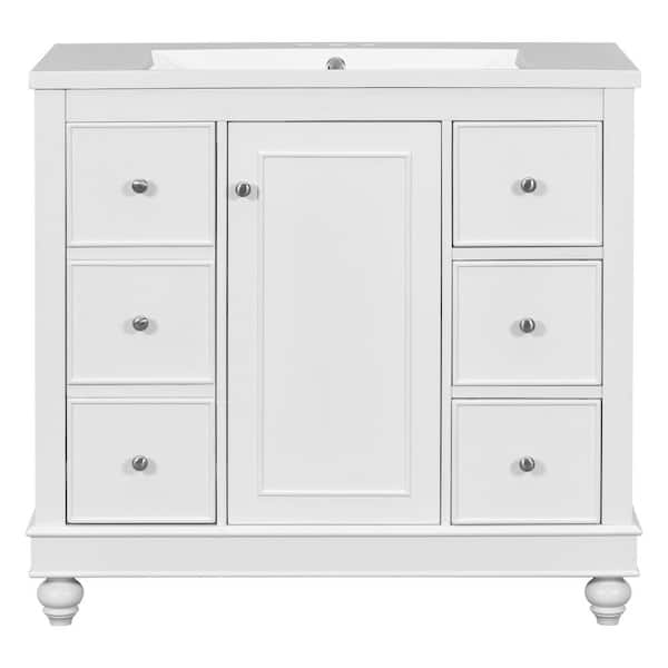 Unbranded 35.28 in. W x 18.2 in. D x 32.87 in. H White MDF Freestanding Linen Cabinet with 6-Drawers and Adjustable Shelves