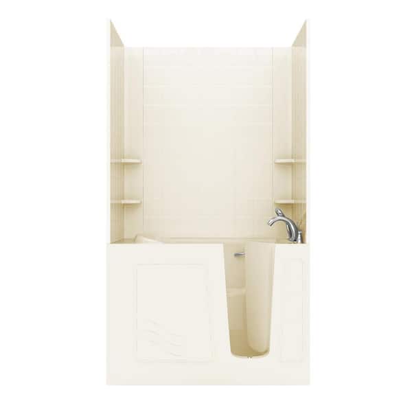 Universal Tubs Rampart Nova Heated 4.5 ft. Walk-in Whirlpool and Air Bathtub with 6 in. Tile Easy Up Adhesive Wall Surround in Biscuit