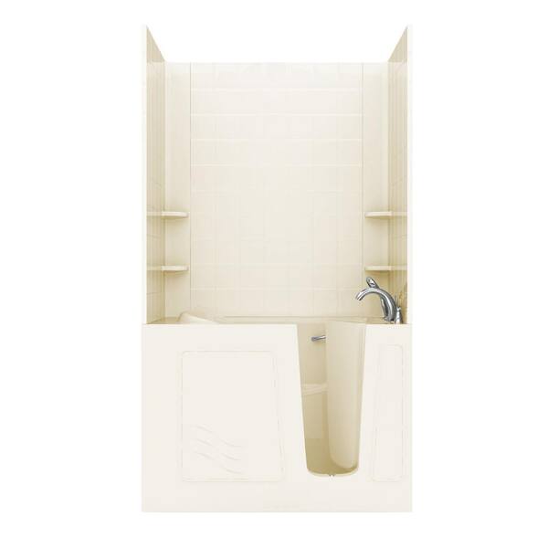 Universal Tubs Rampart Nova Heated 4.5 ft. Walk-in Whirlpool Bathtub with 6 in. Tile Easy Up Adhesive Wall Surround in Biscuit