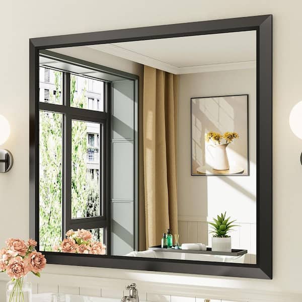 40 in. W x 36 in. H Rectangular Framed French Cleat Wall Mounted Tempered Glass Bathroom Vanity Mirror in Black