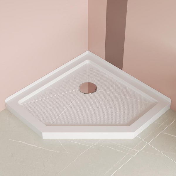 36 in. L x 36 in. W Neo-Angle Corner Shower Pan Base with Corner Drain in White