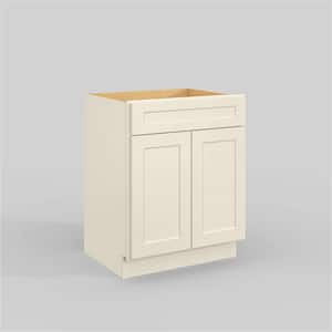 27 in. W x 21 in. D x 34.5 in. H in Antique White Plywood Ready to Assemble Floor Vanity Sink Base Kitchen Cabinet