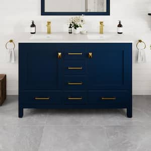 London 48 in. Double Sink Blue Bath Vanity with White Carrara Quartz Top (Assembled)