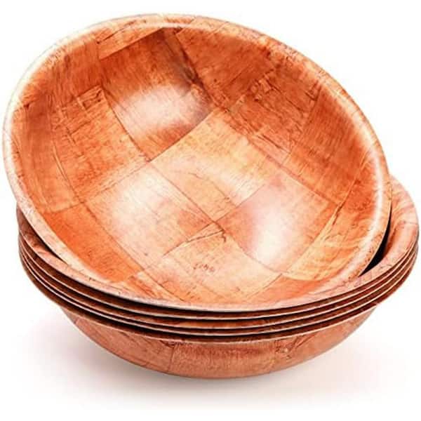 Anqtovp 10 Natural Wood Woven Salad Bowl Large Round Serving