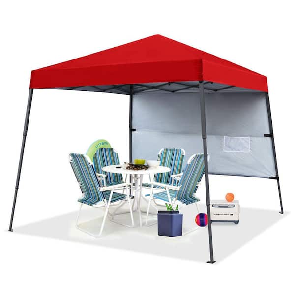 ABCCANOPY 10 ft. x 10 ft. Pop Up Canopy Tent Slant Leg with 1 Sidewall and 1 Backpack Bag, Red