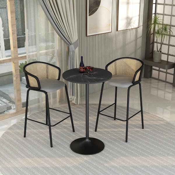Leisuremod Verve 27 in. Round Bar Height Dining Table with MDF Top and Black Stainless Steel Pedestal Base in Black Marbleized