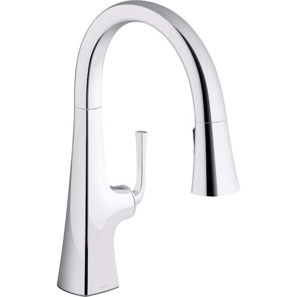 Kohler Graze Single Handle Pull Down Sprayer Kitchen Faucet In Polished Chrome 22063 Cp The 2350