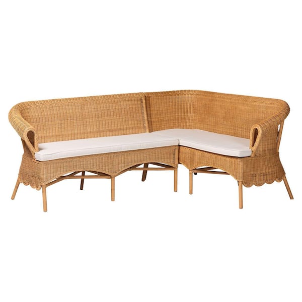 Tamara Light Honey Rattan 2-Piece Dining Nook Banquette Set
