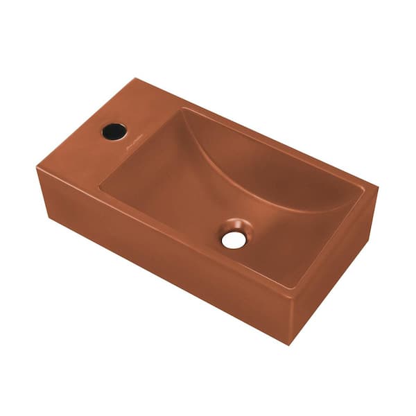 Swiss Madison Lisse 16 in. Concrete Composite Rectangle Wall-Mounted Sink With 4 in. Basin Left Side Faucet Mount in Matte Terracotta