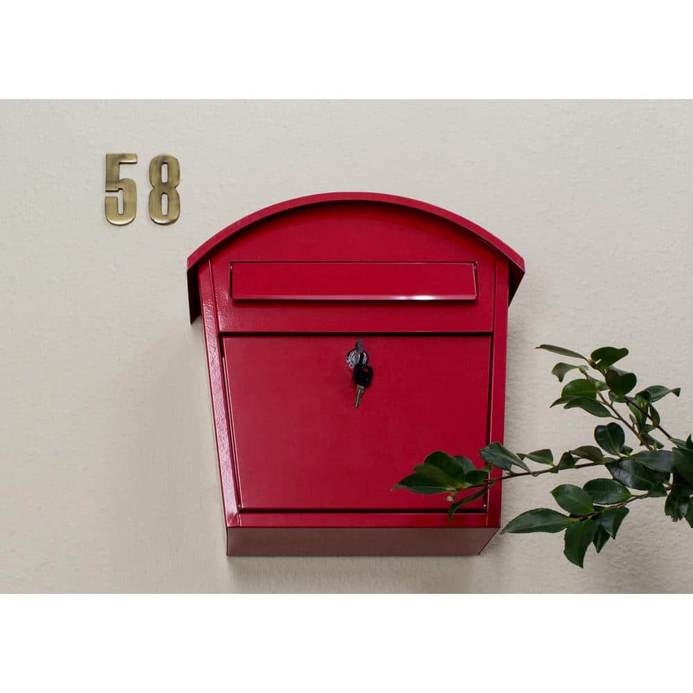 Red Powder-Coated Steel Locking Wall Mount Mailbox