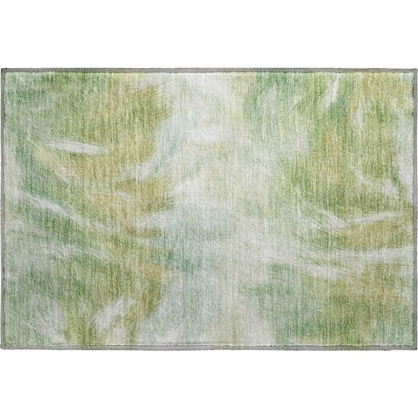 Mayfield Premium Machine Washable Abstract AMF2096 Green 2 ft. x 3 ft. Accent Rug