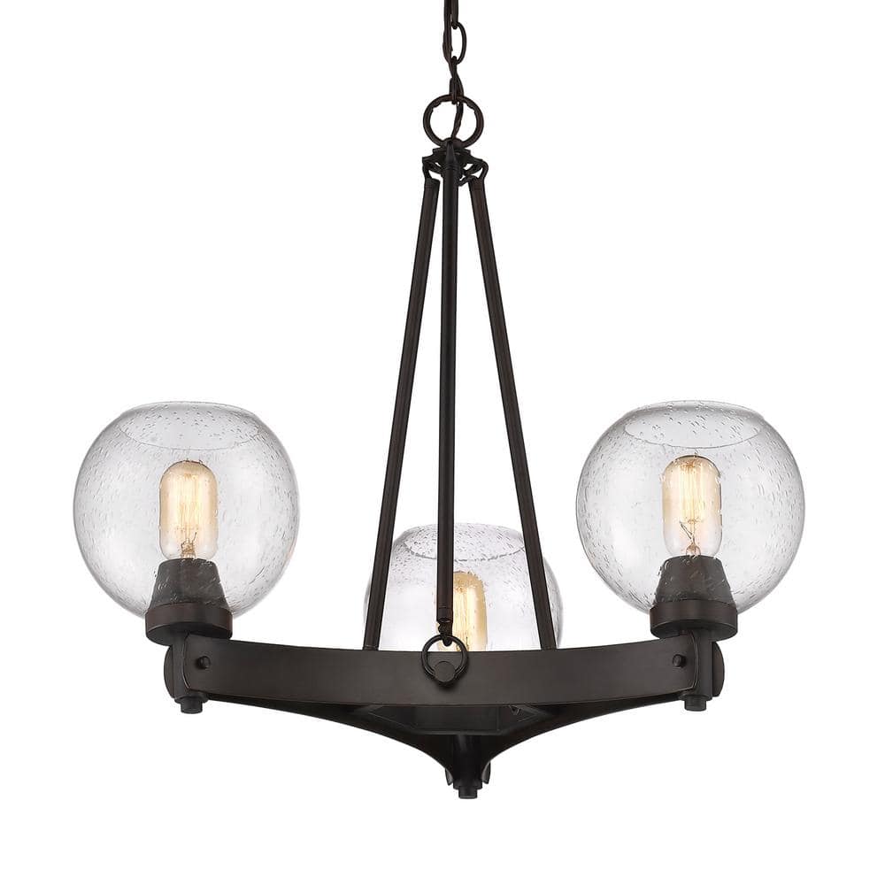 Rustic Mini Chandelier in Rubbed Bronze with Seeded Glass