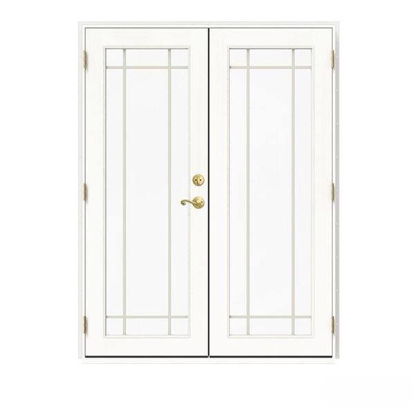 JELD-WEN 60 in. x 80 in. W-2500 White Clad Wood Right-Hand 9 Lite French Patio Door w/White Paint Interior