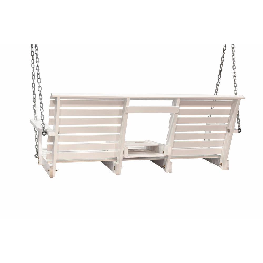 White Poplar Wood 2-Person Outdoor Porch Swing with Cup Holders