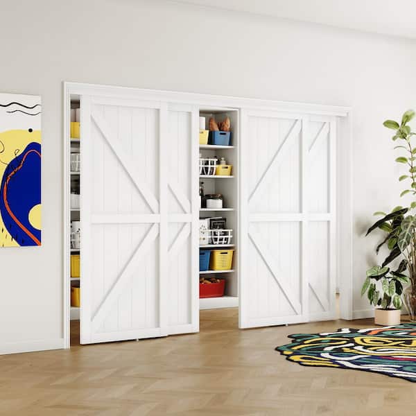 120 in. W. x 80 in. (Double 60 in. Doors), MDF Solid Core, White Double K Shape Sliding Door with All Hardware