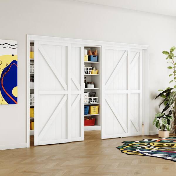 120 in. W. x 80 in. (Double 60 in. Doors), MDF Solid Core, White Double K Shape Sliding Door with All Hardware