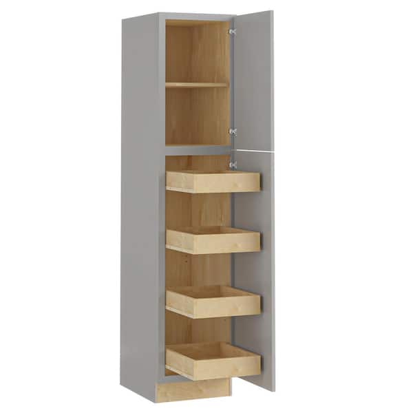 Home Decorators Collection Newport 18 in. W x 24 in. D x 84 in. H Assembled Plywood Pantry Kitchen Cabinet in Pearl Gray with 4ROT Soft Close RH