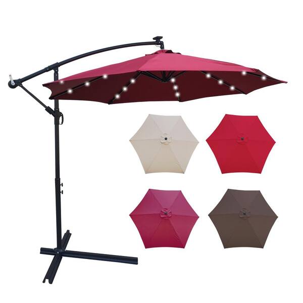 Cesicia 10 ft. Steel Outdoor Patio Cantilever Umbrella Solar Powered LED  Patio Umbrella Shade with Crank in Burgundy W-GXY-90 - The Home Depot