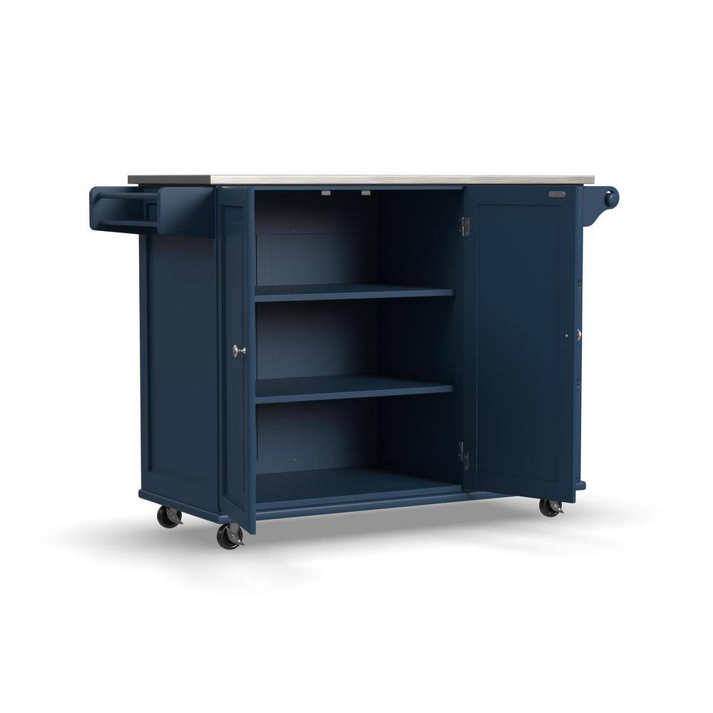 Blue Stainless Steel Top Kitchen Cart with Spice Rack and Storage
