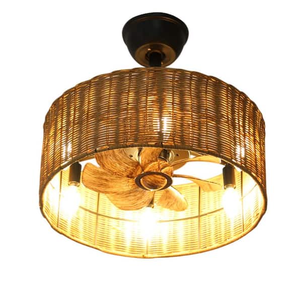 Keazile 18 in. Brown Modern Downrod Mount Ceiling Fan with Light, 7 ABS Blades, DC Motor, Remote Control for Bedroom