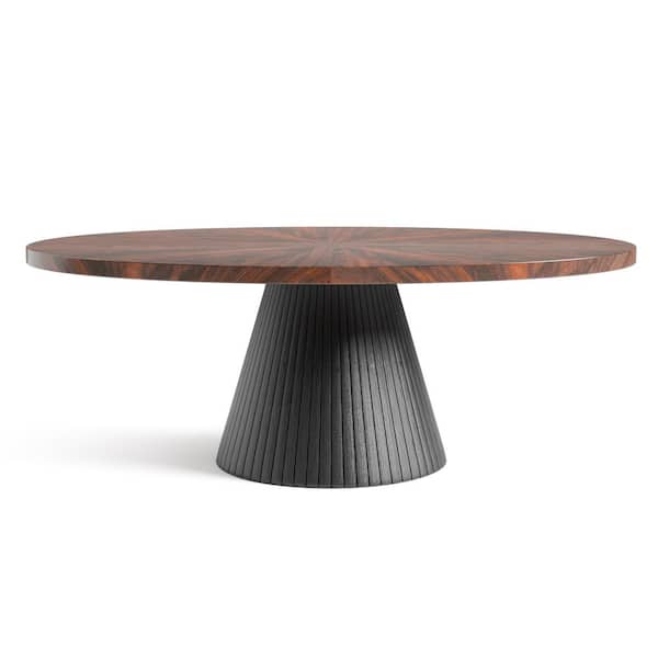 Fazzy 50 in. Black Oval High-gloss Wood Top Coffee Table with Parquet Pattern and Reeded Drum Base