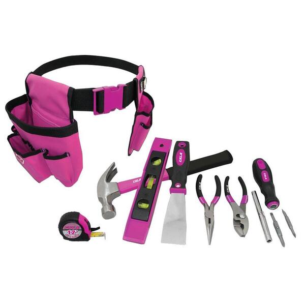Cala Tools Home Repair Tool Set in Pink (8-Piece) with Tool Belt