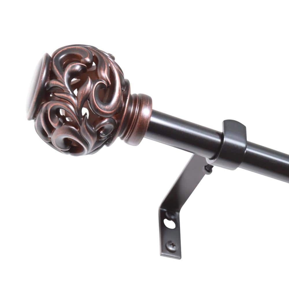 Adjustable Oiled Bronze Metal Curtain Rod Set with Finial