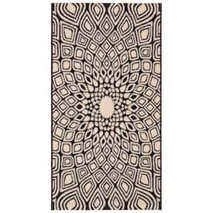 Courtyard Black/Beige Doormat 2 ft. x 4 ft. Geometric Indoor/Outdoor Patio Area Rug