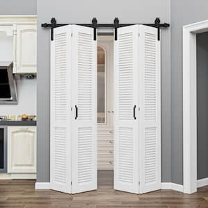 50 in. x 84 in. Solid Core Composite MDF White Finished Louver Closet Bi-Fold Door Sliding Barn Door with Hardware Kit