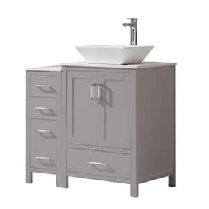 36 in. W x 22 in. D x 38.7 in. H Bath Vanity in Gray with Engineered stone Vanity Top in White with White Basin
