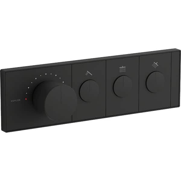 KOHLER Anthem 3-Outlet Thermostatic Valve Control Panel with Recessed Push-Buttons in Matte Black