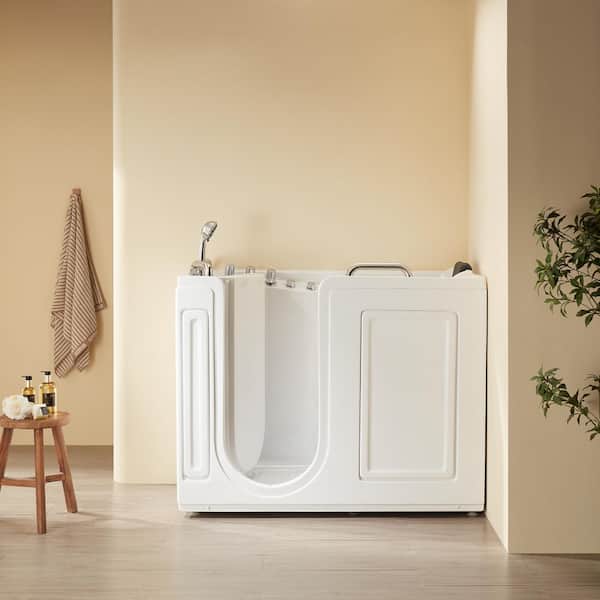 52.5 in. x 26.5 in. Left Drain Quick Fill Walk-In Whirlpool Jetted Bathtub Bathtub in White/Chrome