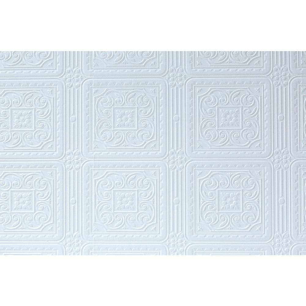 White Embossed Paintable Vinyl Tile Wallpaper, Per Bolt
