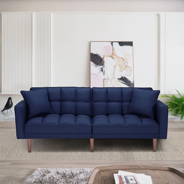 GOJANE 75 in. W Navy Blue Polyester Twin Size Futon Sofa Bed Sleeper