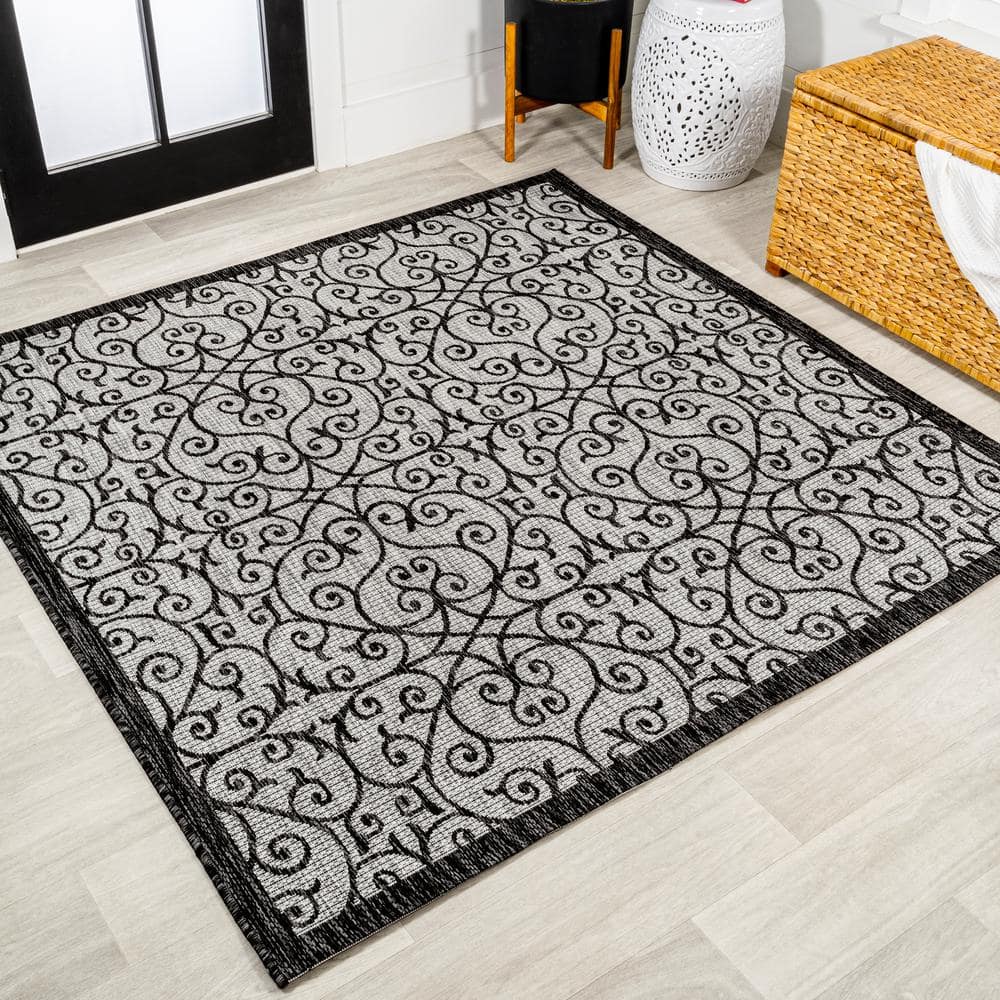 JONATHAN Y Madrid Vintage Filigree Textured Weave Gray/Black 5 ft. Square  Indoor/Outdoor Area Rug SMB107E-5SQ - The Home Depot