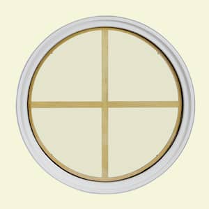 18 in. x 18 in. Round White 4-9/16 in. Jamb 4-Lite Grille Geometric Aluminum Clad Wood Window