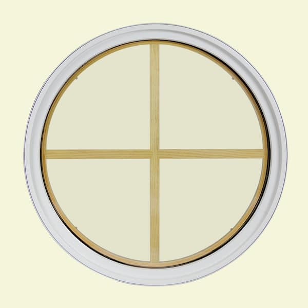 36 in. x 36 in. Round White 6-9/16 in. Jamb 4-Lite Grille Geometric Aluminum Clad Wood Window