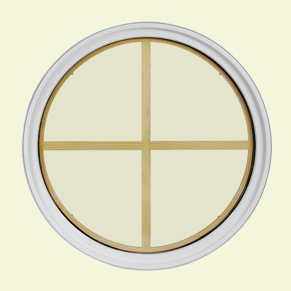 FrontLine 48 in. x 48 in. Round White 6-9/16 in. Jamb 4-Lite Grille Geometric Aluminum Clad Wood Window