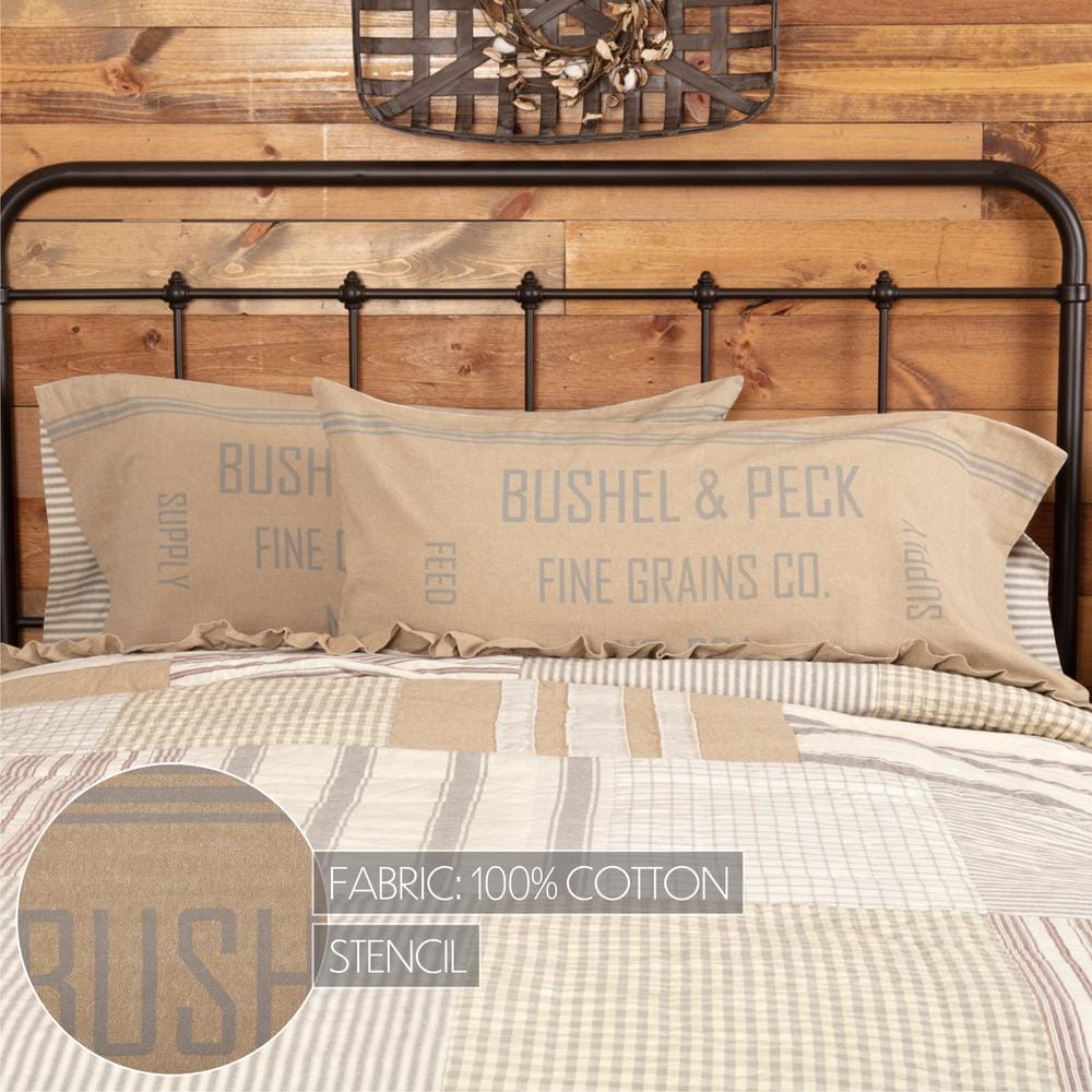 King Size Beige Cotton Farmhouse Pillowcase Set