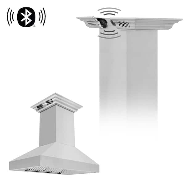 36 in. 400 CFM Ducted Island Mount Range Hood with Built-In CrownSound Bluetooth Speakers in Stainless Steel
