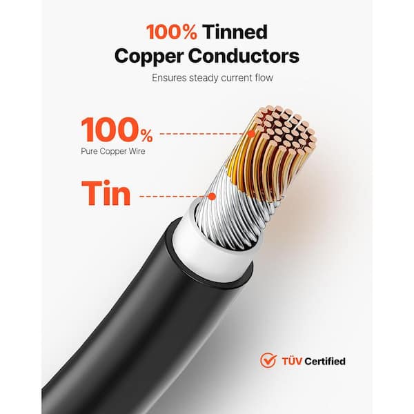100 ft. Solar Panel Extension Cable, 10AWG 6 sq. mm IP67 Waterproof PV Wire for Home, Ship, RV Solar Panels, Black