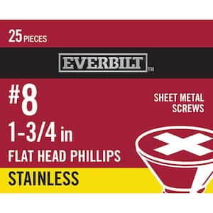#8 x 1-3/4 in. Stainless Steel Phillips Flat Head Sheet Metal Screw (25-Pack)