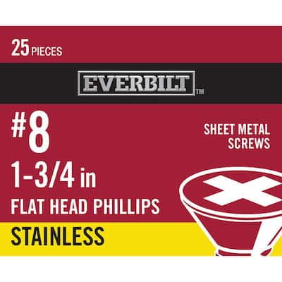 #8 x 1-3/4 in. Stainless Steel Phillips Flat Head Sheet Metal Screw (25-Pack)