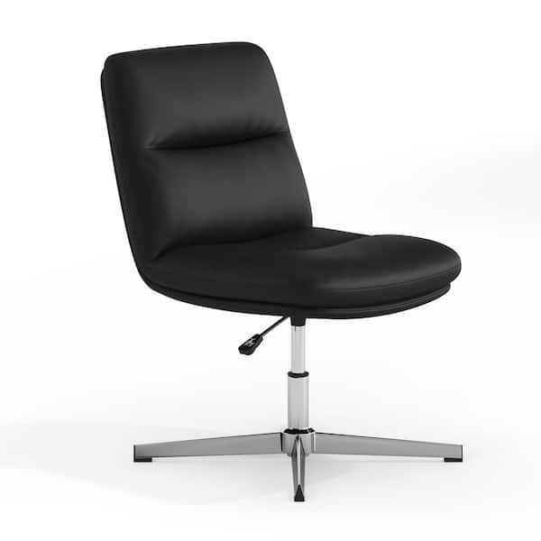Carnegy Avenue Chloe Faux Leather Adjustable Height Cushioned Swivel Upholstered Task Office Chair in Black LeatherSoft/Chrome Frame