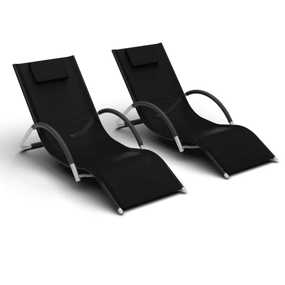 Patio Lounge Chairs Set of 2, Metal Frame, Outdoor Chaise Lounge Chairs wit