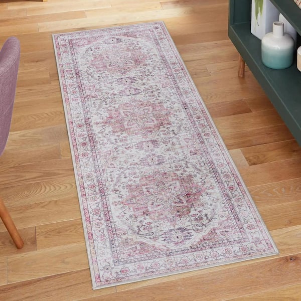Soha Pink 2 ft. x 6 ft. Crystal Print Polyester Digitally Printed Runner Rug