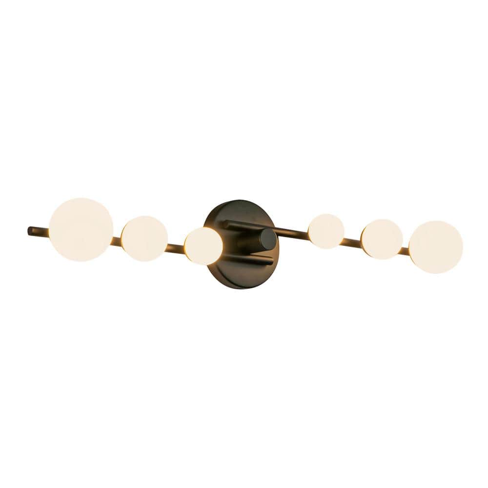 KUZCO Cypress 29 in. 1-Light 22-Watt Black/Opal Glass