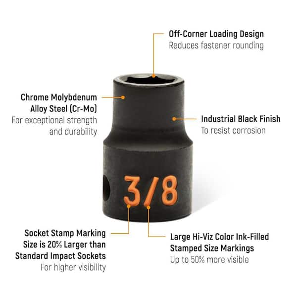 3/8 in. Drive 6-Point Standard and Deep SAE/Metric Hi-Viz Impact Socket Set (44-Piece)