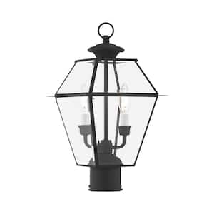 Ainsworth 16.5 in. 2-Light Black Solid Brass Hardwired Outdoor Rust Resistant Post Light with No Bulbs Included